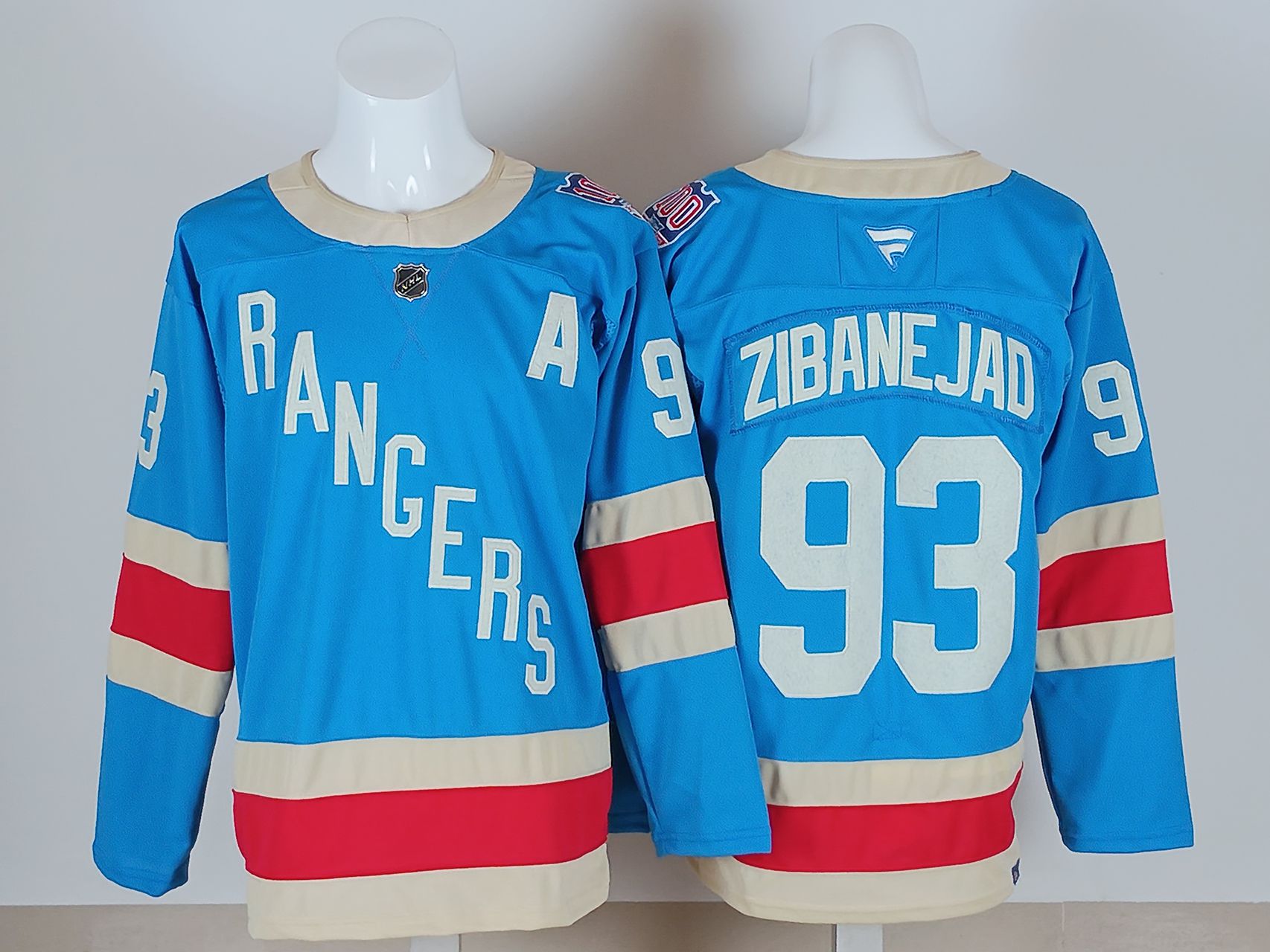 Men 2026 New York Rangers #93 Zibanejad Light Blue 100th NHL Jersey style 01->new york rangers->NHL Jersey